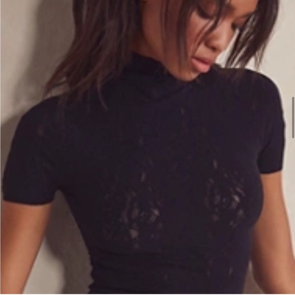 Free People Lace Short Sleeve Midi Dress In Black. NWOT! Sz XS/S & M/L - Picture 2 of 6